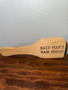Vintage Ozark's "Bald Man's Hair Brush" gag gift wooden display